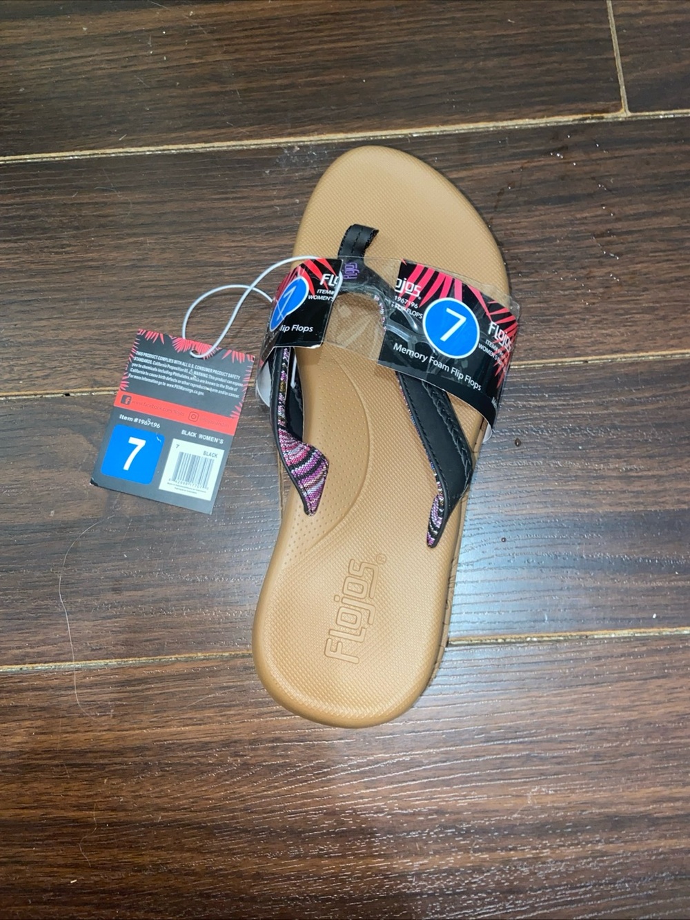 Flojos Women's Size 7 Memory Foam Flip Flops New With Tags  NWT Tan Black Purple